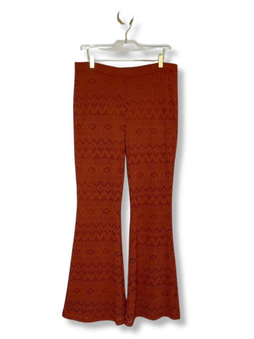 American Eagle Rust Orange Lace Flare Pants Stretch Bell Bottom Boho L